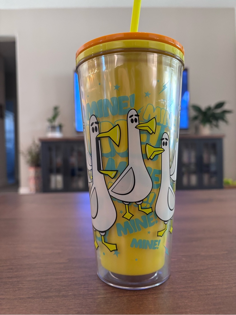 Disney Pixar Finding Nemo Seagulls Mine! Mine! Mine! Yellow tumbler. 24 oz